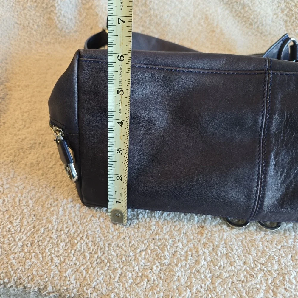 Ted Baker Leather Hobo Shoulder Bag Purse Dark Purple Plum Buckle Accents